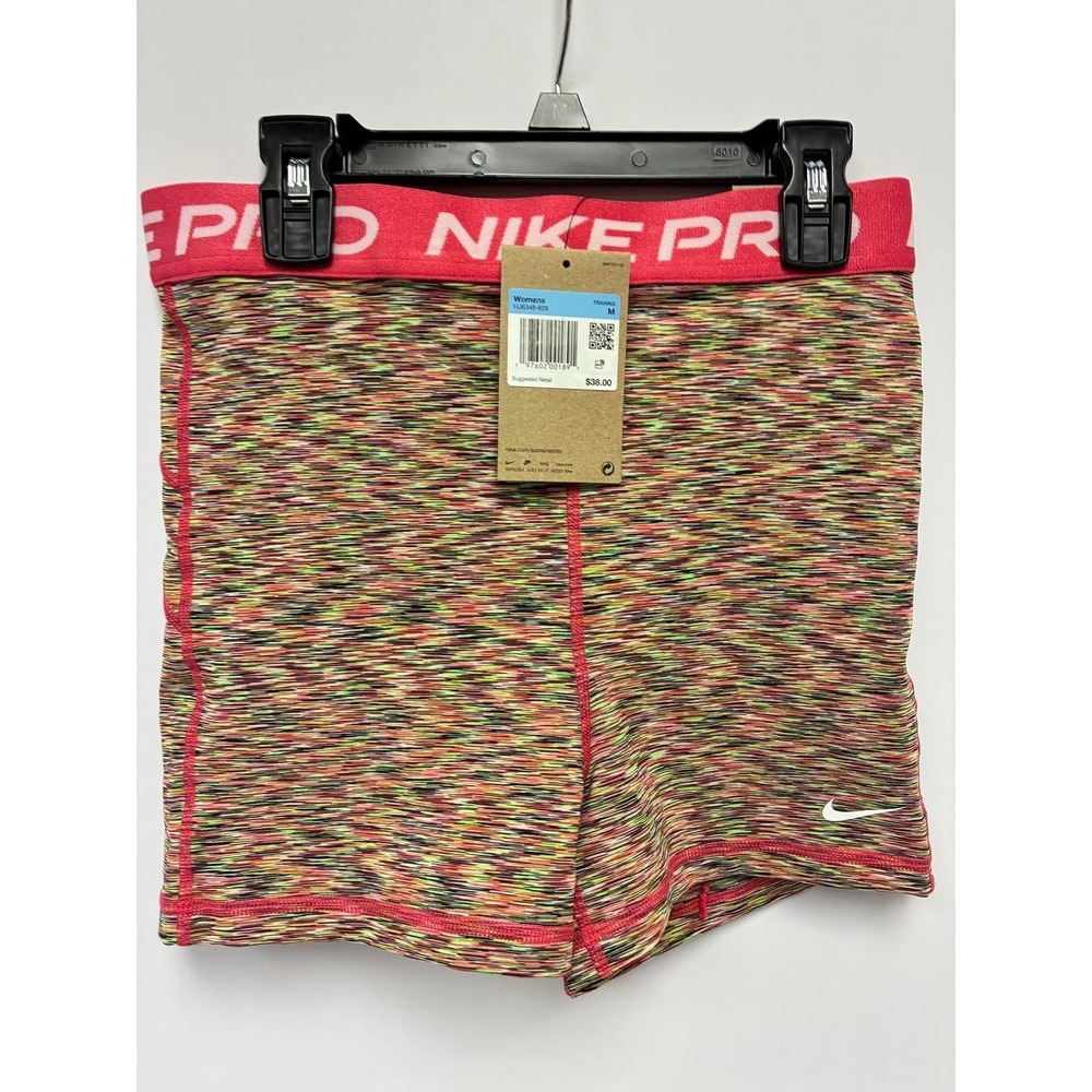 NIKE PRO WOMENS 3'' SHORTS MULTICOLOR PINK BAND HJ6348-629 MEDIUM